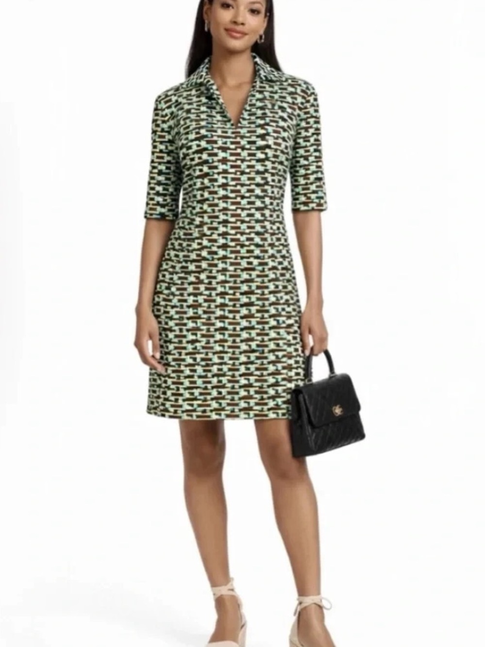 Jude Connally Brown Chain Link Print Collared Sheath Dress XL - Picture 2 of 7